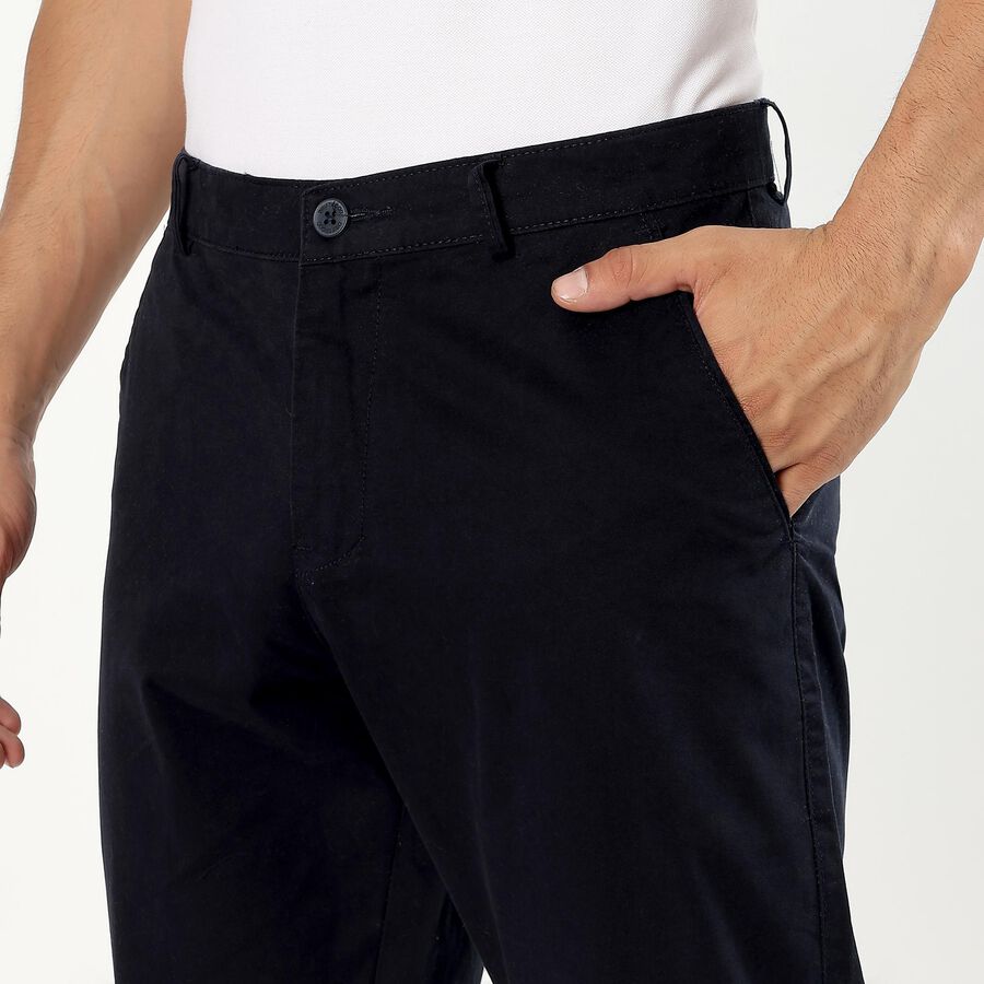 Men's 100% Cotton Slim Fit Casual Trousers, नेवी ब्लू, large image number null