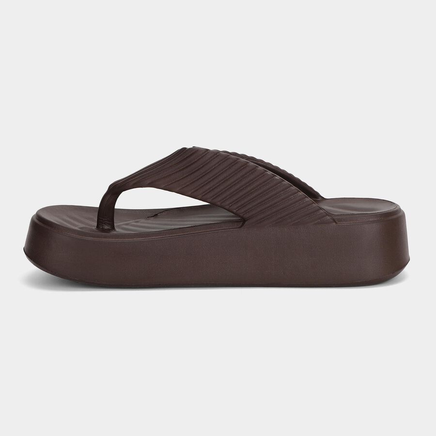 Women's Brown Platform Flip-Flops, भूरा, large