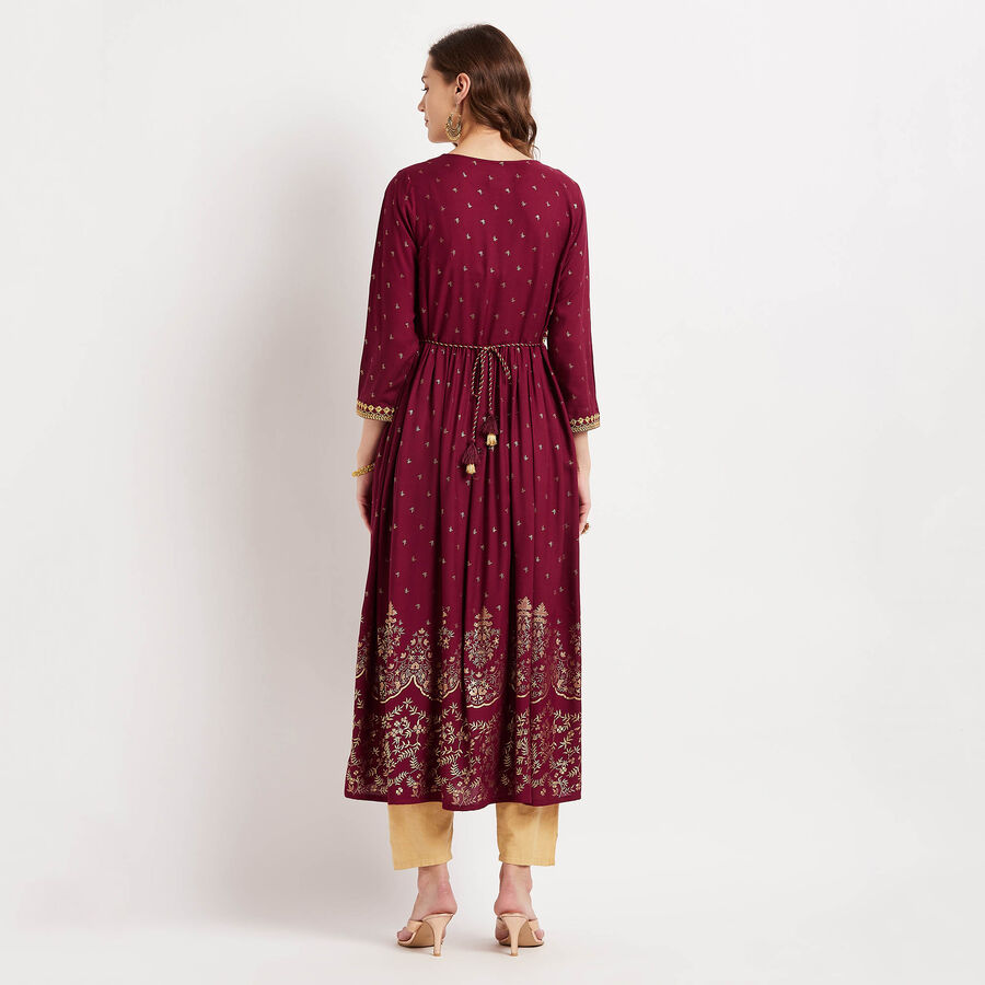 3/4Th Sleeves Flared Kurta, Wine, large image number null