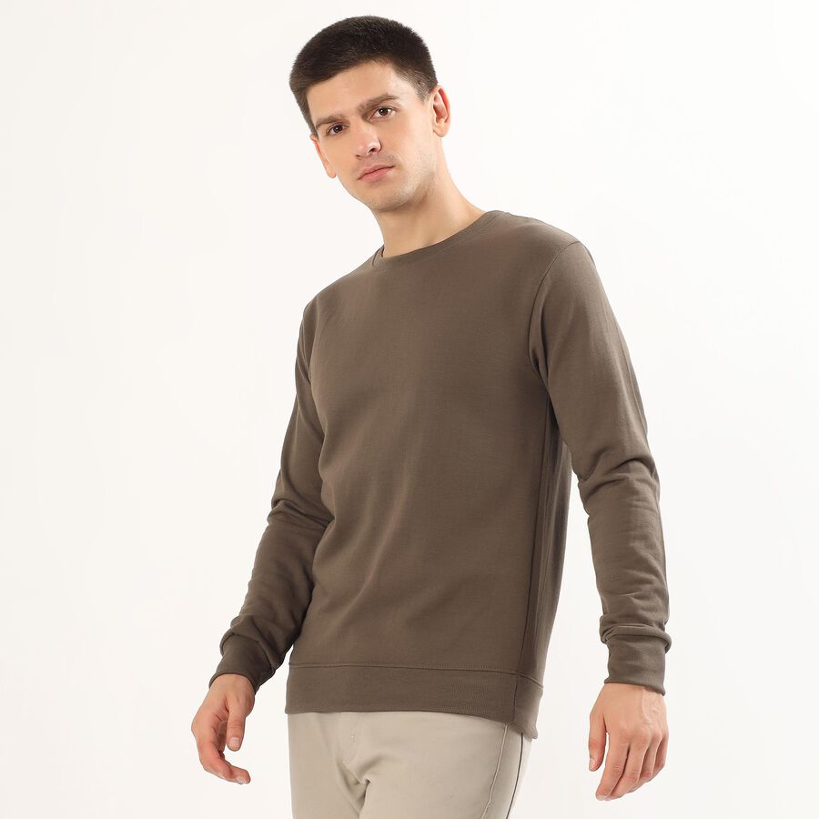 Men's Muted Olive Green Crew Neck Casual Sweatshirt, Khaki, large image number null