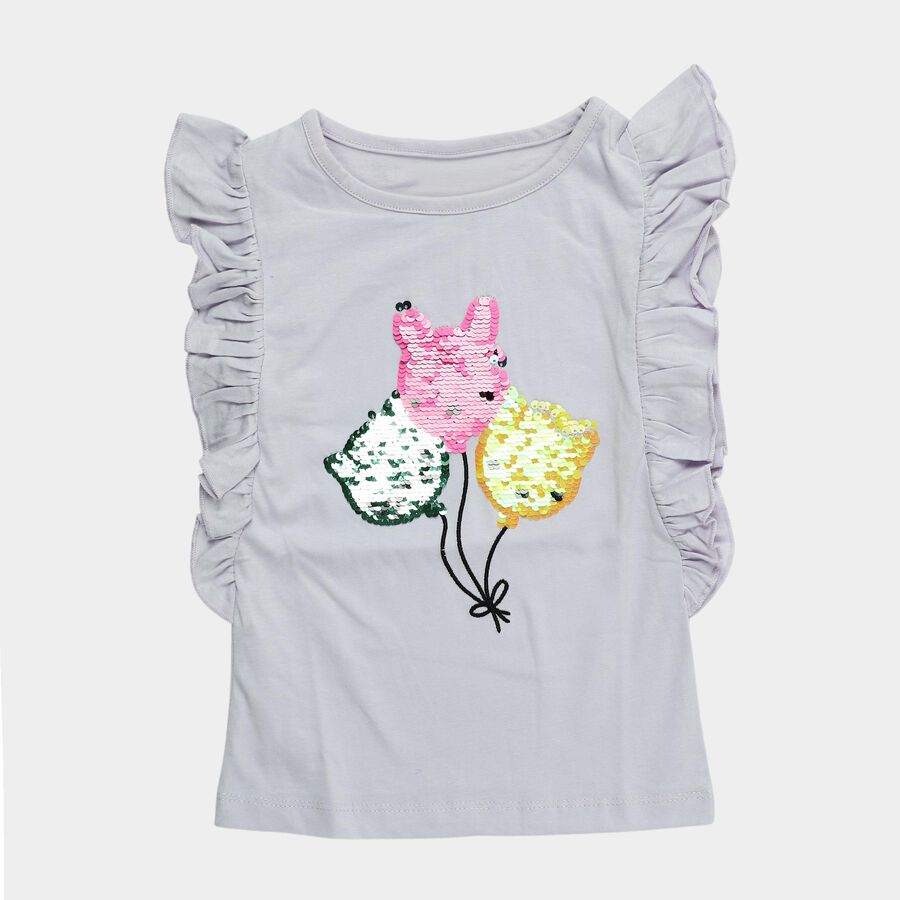 Girls' Purple Cotton Round Neck Romantic T-Shirt, लाइलेक, large