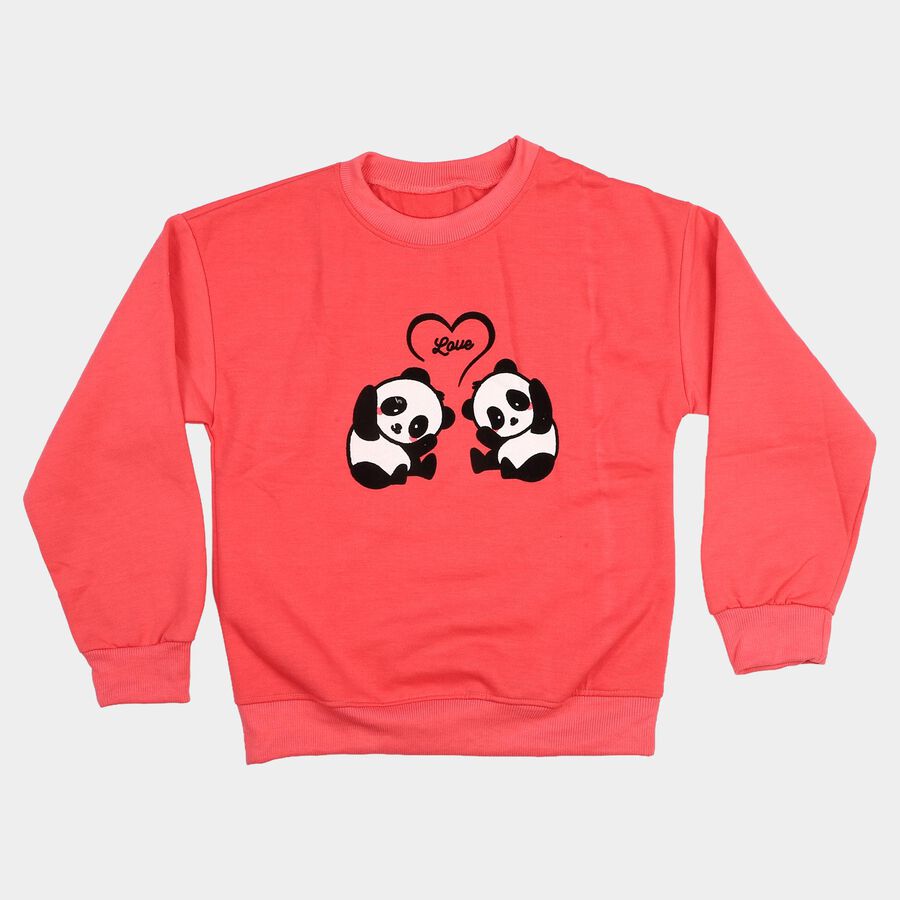 Girls' Coral Crew Neck Graphic Print Sweatshirt, मूँगा (कोरल), large