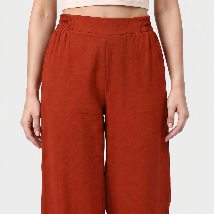 Women's Rust Relaxed Fit Elastic Waist Wide-Leg Trousers, Rust, large