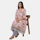 Women's Peach Cotton Round Neck Solid Kurta, पीच, small