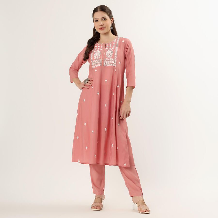 Women's Pink Floral Printed Ethnic Set, हल्का गुलाबी, large