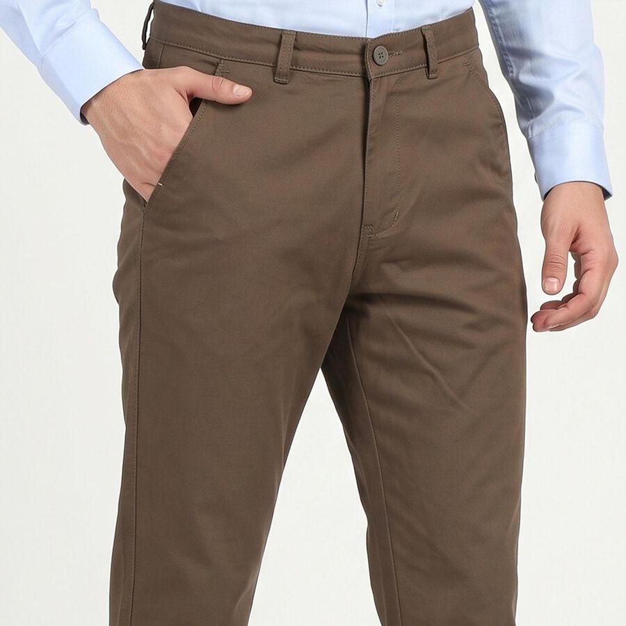 Men's Brown Slim Fit Chino Trousers, भूरा, large