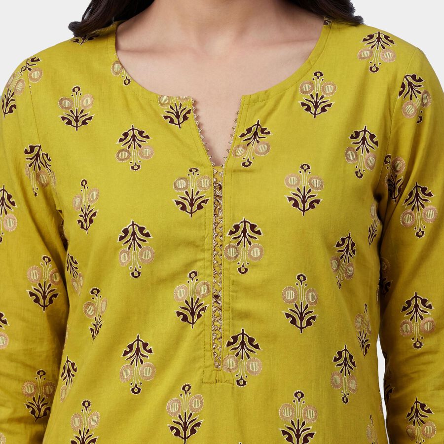 Women's Green Notch Neck Floral Printed Kurta, Light Green, large