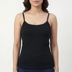 Women's Black Cotton Blend Scoop Neck Slip, काला, small