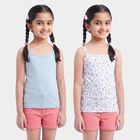 Girls' Light Blue Cotton Square Neck Sleeveless Vest, आइस ब्लू, small