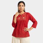 Women's Rust Notch Neck EmbroideRust A-Line Kurti, रस्ट, small