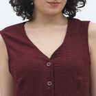 Women's Rich Burgundy V-Neck Casual Sleeveless Top, भूरा, small