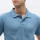 Men's Muted Steel Blue Polo Neck Classic T-Shirt, Mid Blue, small