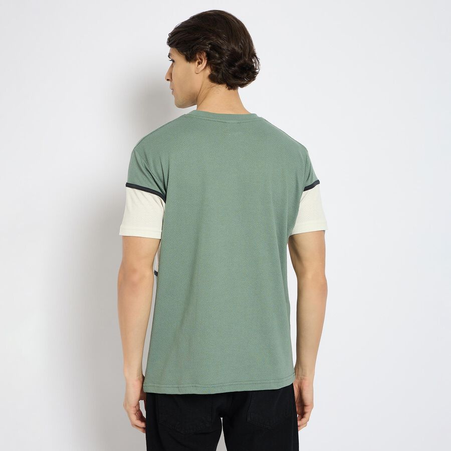 Men's Round Neck Half Sleeves T-Shirt , Light Green, large