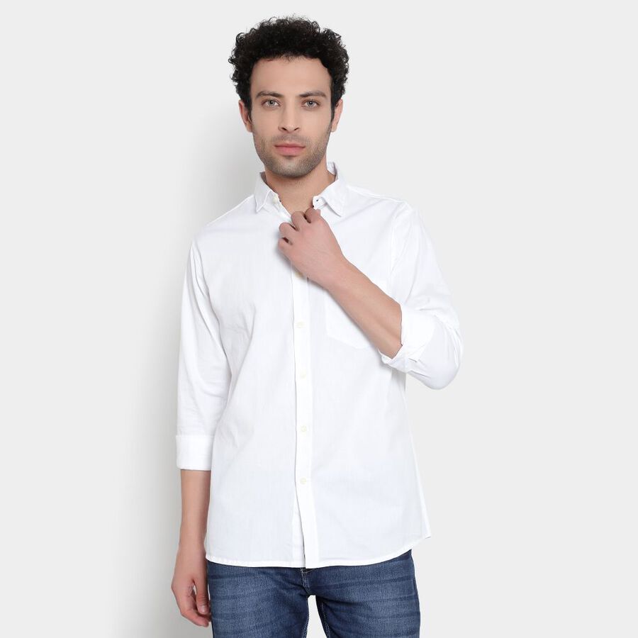Cotton Solid Casual Shirt, White, large image number null