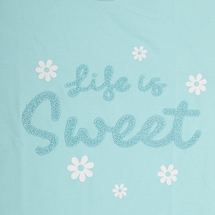 Girls' 100% Cotton T-Shirt, एक्वा, large image number null