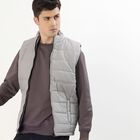 Men's Light Grey High Neck Sleeveless Jacket, Light Grey, small