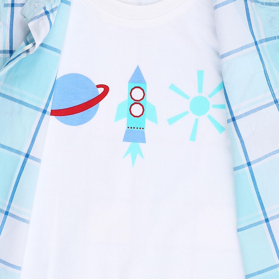 Infants Light Sky Blue Cotton Half Sleeve Classic Casual Shirt, Light Blue, large image number null