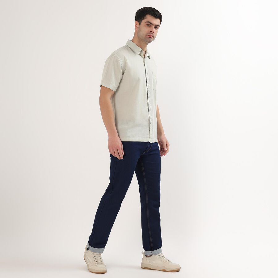 Men's Pale Sage Green Cotton Half Sleeve Spread Collar Casual Shirt, एक्वा, large