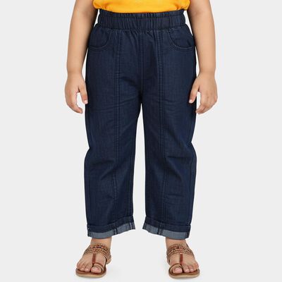 Girls' Navy Blue Regular Fit Pull-On Jeans