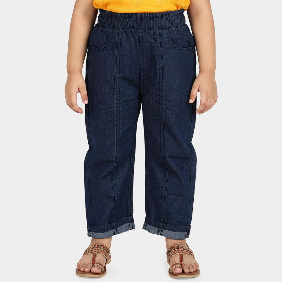 Girls' Navy Blue Regular Fit Pull-On Jeans, गहरा नीला, large