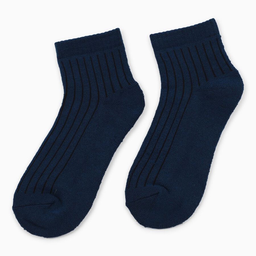 Women's Navy Blue Regular Fit Ribbed Ankle-Length Socks, Dark Blue, large