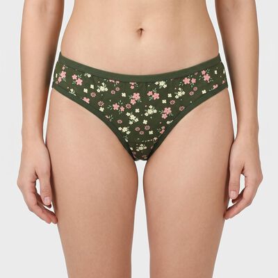 Women's Olive Green Regular Fit Floral Print Panty
