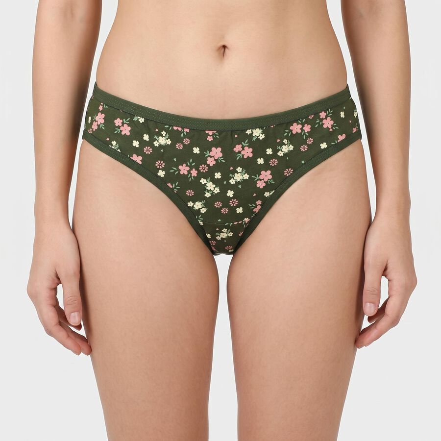Women's Olive Green Regular Fit Floral Print Panty, Olive, large