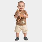 Infants' Brown 100% Cotton Round Neck Dinosaur Graphic Print Baba Suit, Beige, small