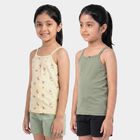 Girls' Green Cotton Round Neck Sleeveless Vest, हल्का हरा, small