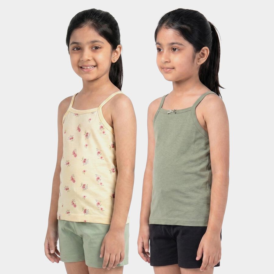 Girls' Green Cotton Round Neck Sleeveless Vest, हल्का हरा, large