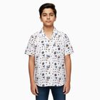 Boys Rich Eggshell White Cotton Half Sleeve Cuban Collar Casual Shirt, White, small image number null