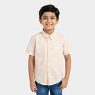 Boys Beige Cotton Half Sleeve Classic Collar Casual Shirt, Beige, small