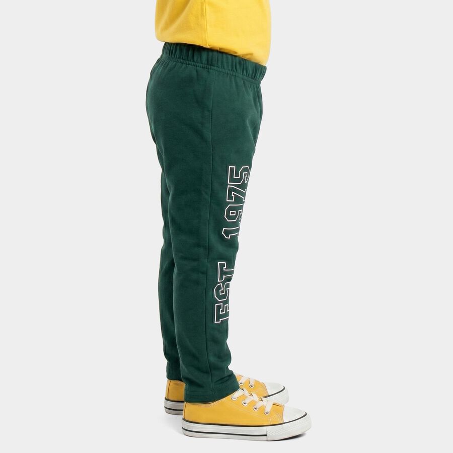Boys' Dark Green Regular Fit Solid Cotton Blend Pyjama, Dark Green, large