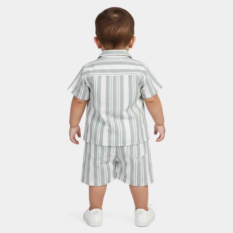 Infants' Mint Green 100% Cotton Collar Neck Striped Baba Suit, Light Green, large
