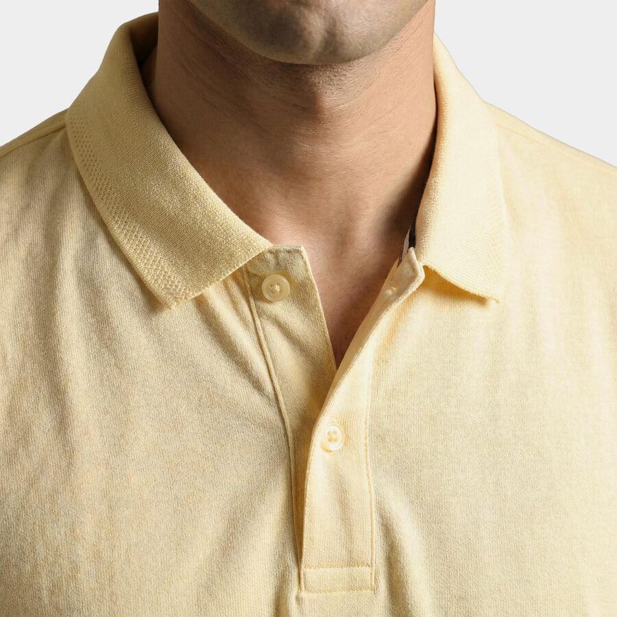 Men's Yellow Cotton Polo Neck Classic T-Shirt, Yellow, large