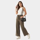 Women's Olive Green Wide Leg Tie-Up Trousers, ओलिव, small