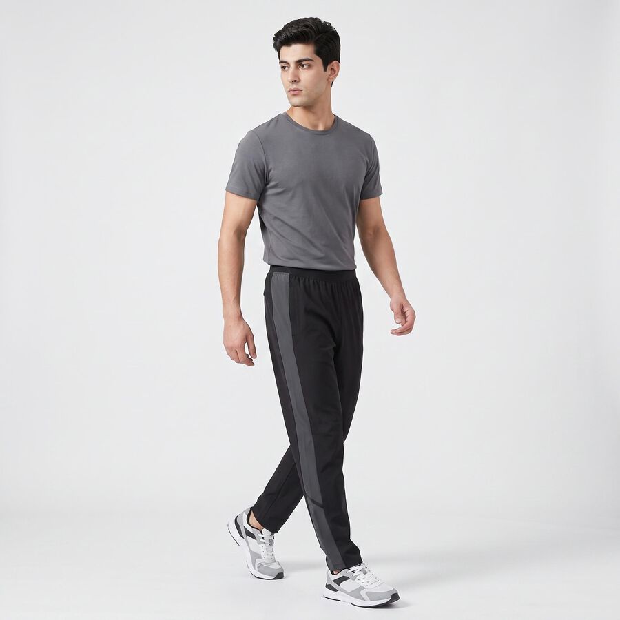 Men's Black Side-Striped Track Pants, काला, large