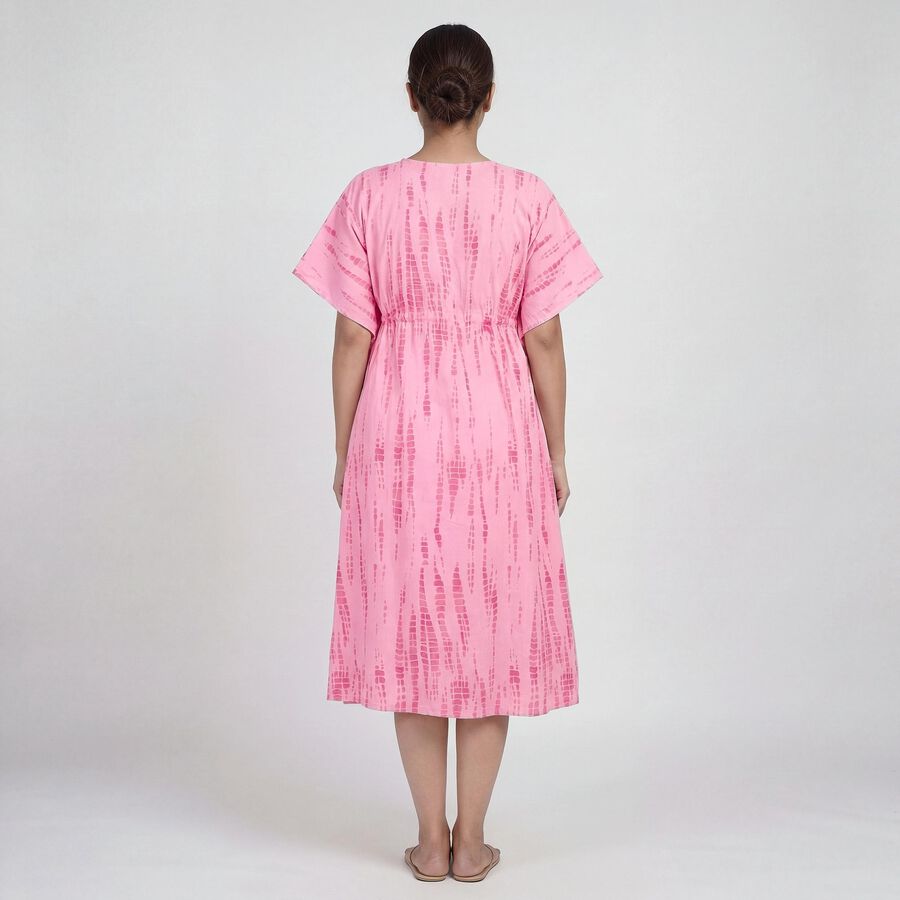 Women's Pink V-Neck Tie-Dye Kaftan Nighty, Light Pink, large