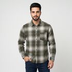 Men's Olive Green Cotton Long Sleeve Checked Casual Shirt, Olive, small