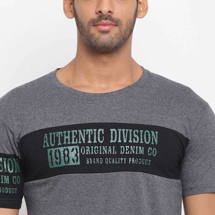 Cut & Sew Round Neck T-Shirt, Dark Grey, large image number null