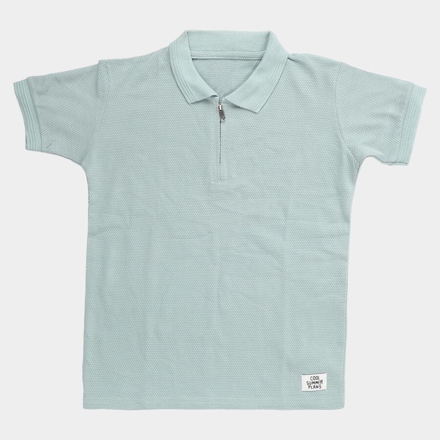 Boys Light Green Cotton Round Neck Casual T-Shirt, हल्का हरा, large