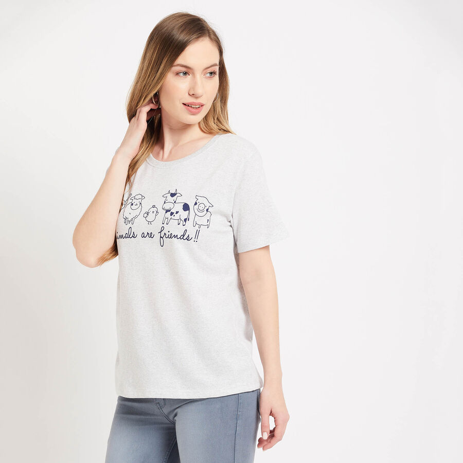 Round Neck T-Shirt, Ecru Melange, large image number null
