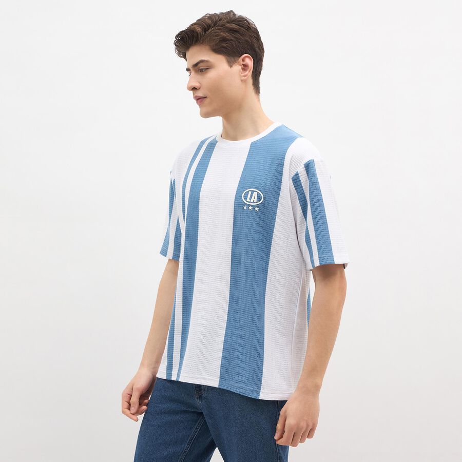 Men's Soft Steel Blue Round Neck Casual T-Shirt, Sky Blue, large