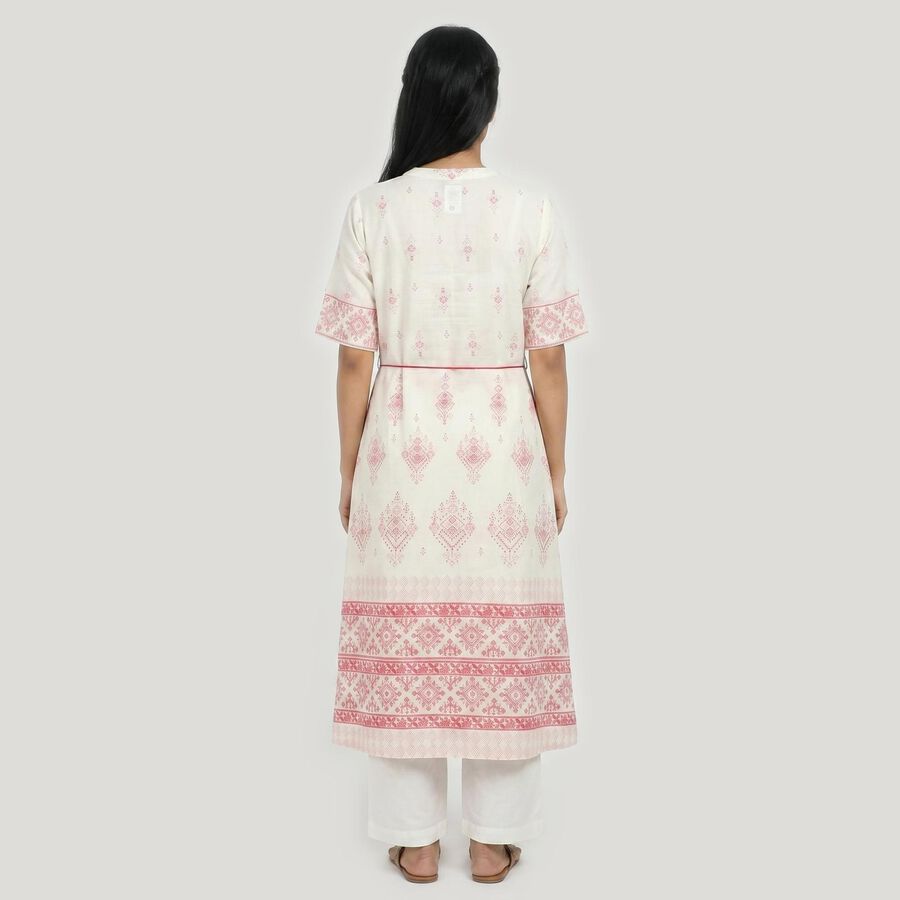 Women's Light Pink Round Neck Geometric Printed Straight Kurta, Light Pink, large