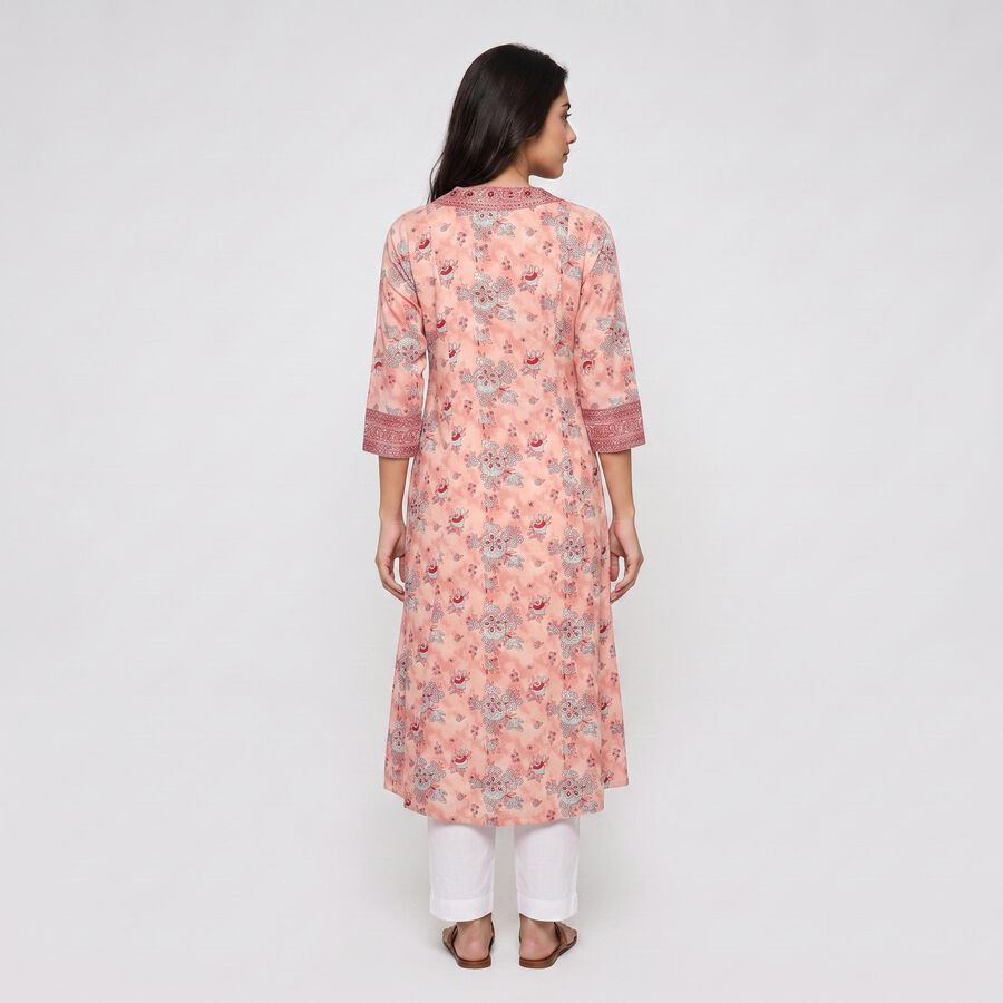 Women's Pink V-Neck Printed Kurta, गुलाबी, large