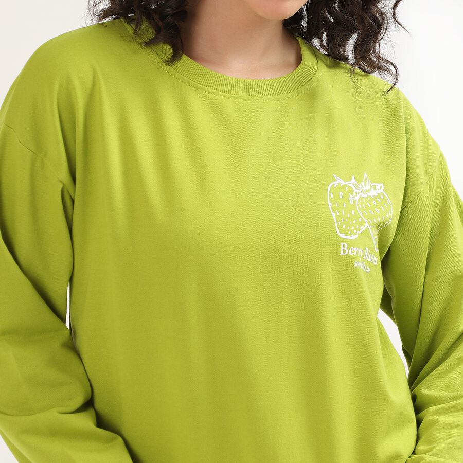 Women's Bright Lime Green Crew Neck Casual Sweatshirt, हल्का हरा, large image number null