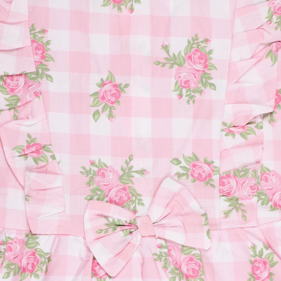 Girls' Light Pink Floral Printed Ruffled Frock, हल्का गुलाबी, large image number null