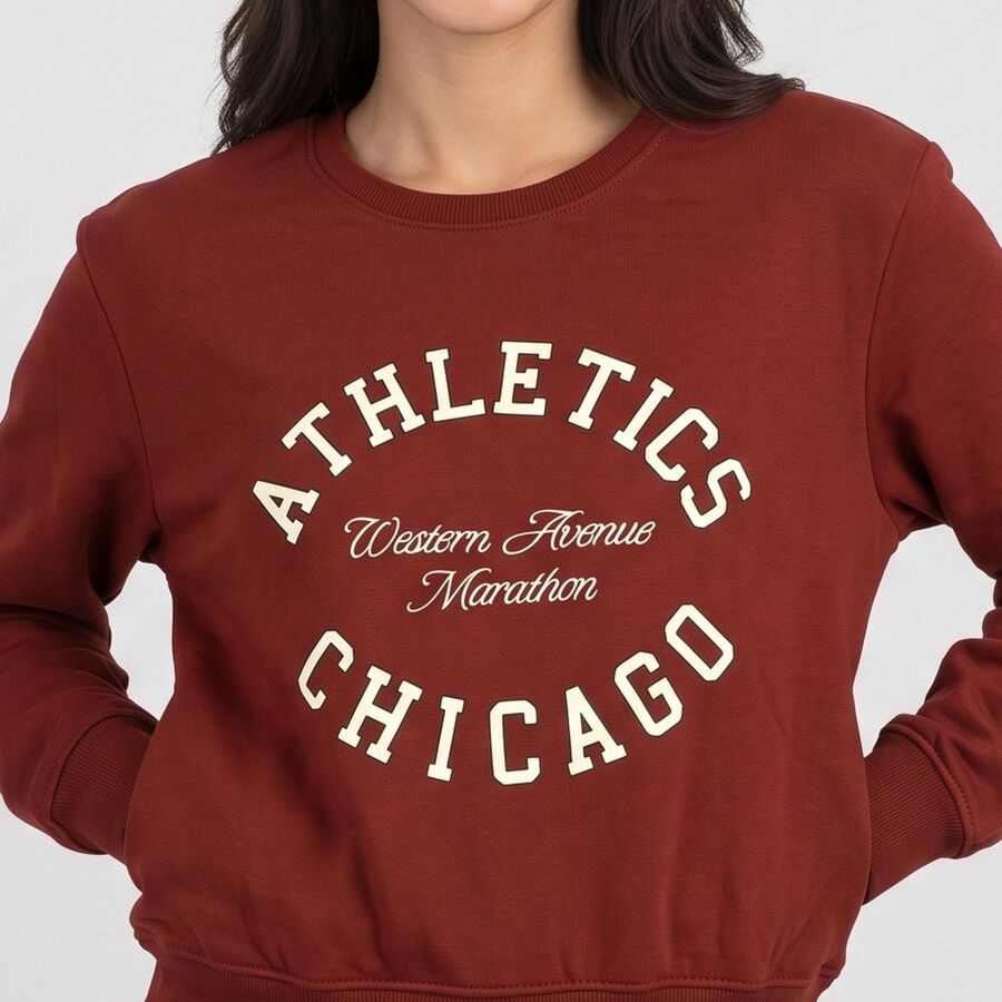 Women Rust Crew Neck Pullover Sweatshirt, रस्ट, large