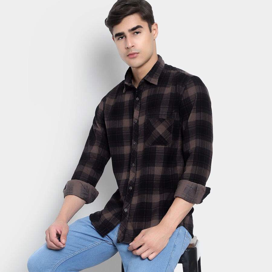 Cotton Checks Casual Shirt, Brown, large image number null