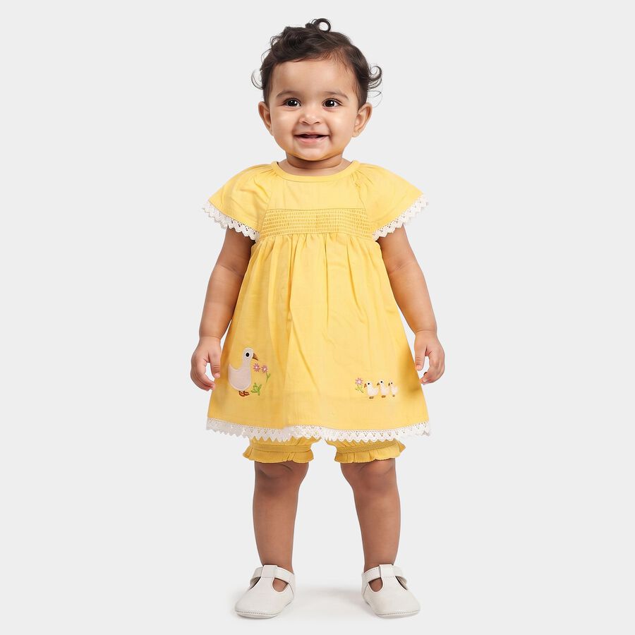 Infants' Yellow Smocked Embroidered Frock, पीला, large